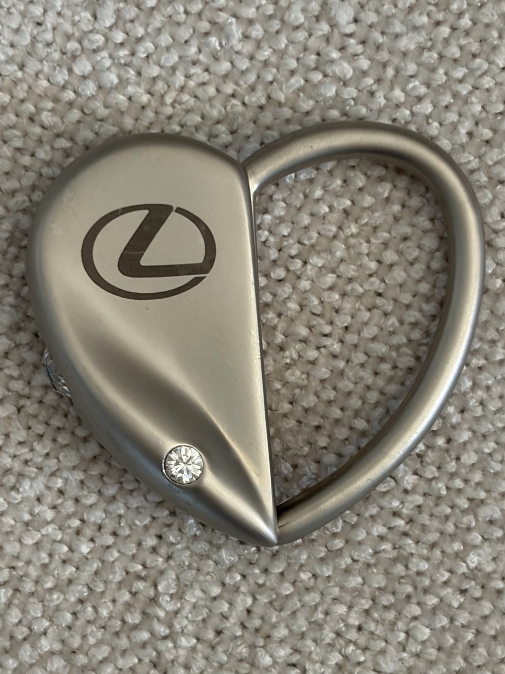 Lexus Heart-Shaped Keychain Hook Metallic Brushed Silver Swarovski Crystals